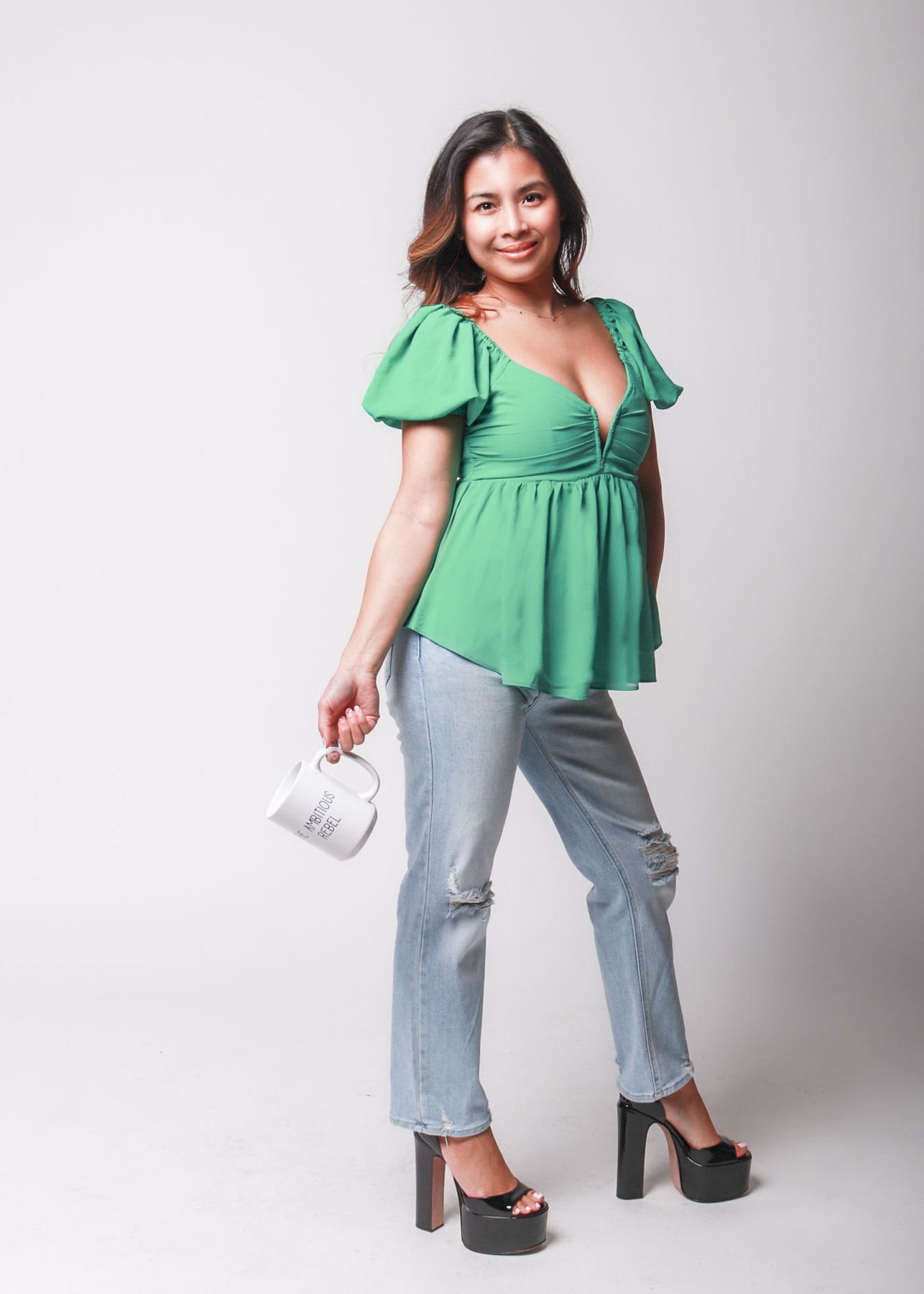 Lynn in a green blouse